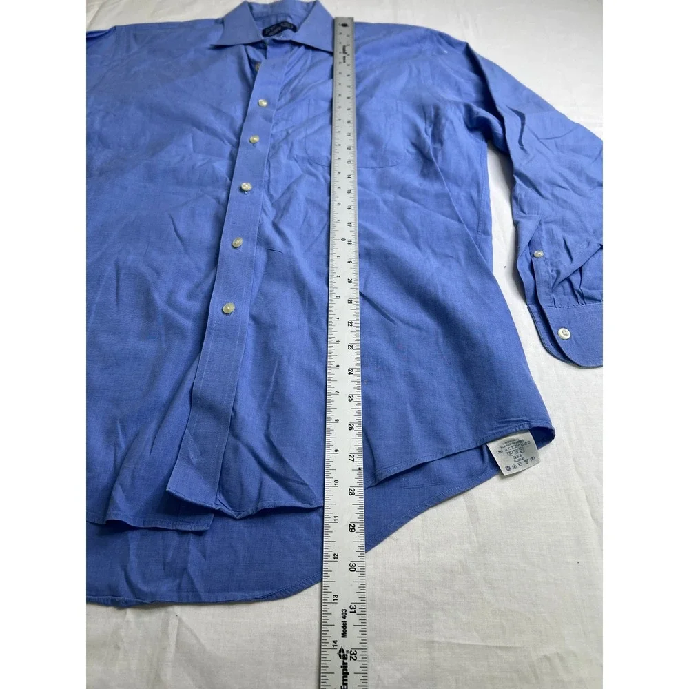 Lands' End Mens Dress Shirt Blue Long Sleeve Button Down 15.5‎ 32